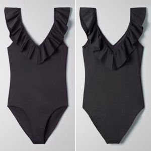 Aritzia Wilfred Danette Black Ruffle One Piece Swim Suit XS
